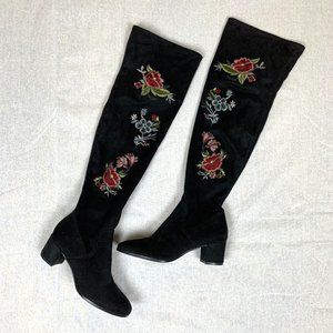 IMPO Elaine Stretch Over The Knee Embroidered Flower Boots Black Women's 7.5